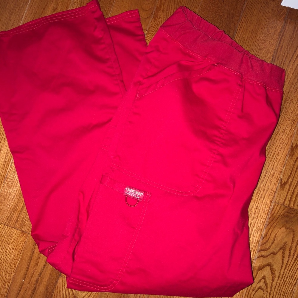 Red Cherokee scrub pants!